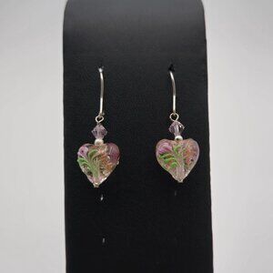 Sterling Silver Floral Pink Glass Handmade Earrings A2277